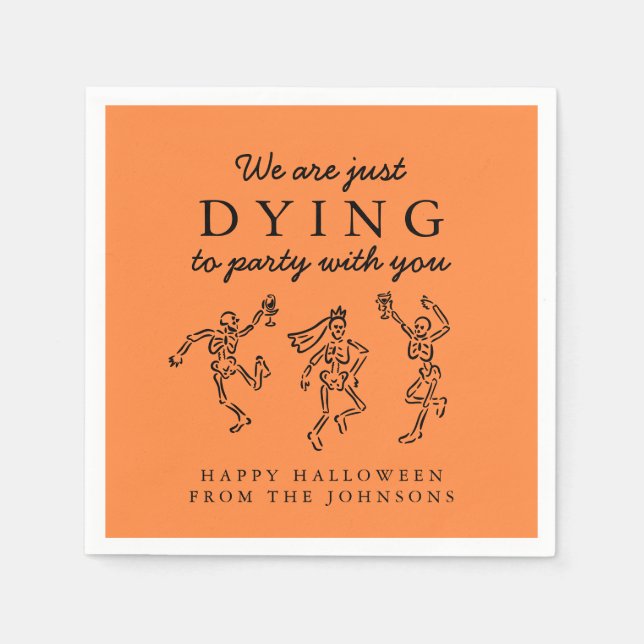 Whimsical Hand Drawn Skeletons Halloween Party Serviette (Vorderseite)