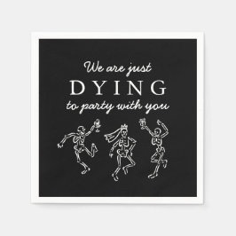 Whimsical Hand Drawn Skeletons Halloween Party Serviette