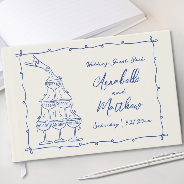 Whimsical Hand Drawn Vintag Blue Wedding Gästebuch (Whimsical Hand Drawn Vintage Blue Wedding Guest Book )