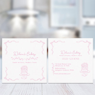 Whimsical Hand Drawn Wedding Cake Bakary Business Quadratische Visitenkarte