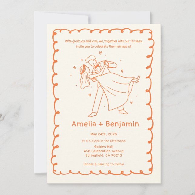 Whimsical Hand Drawn Wedding Couple | Wedding  Einladung (Vorderseite)