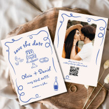 Whimsical Hand Drawn Wedding Foto Navy Blue