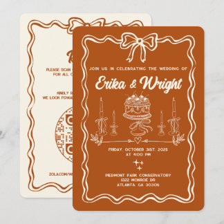 Whimsical Hand Drawn Wedding Invitation Cute Bows Einladung