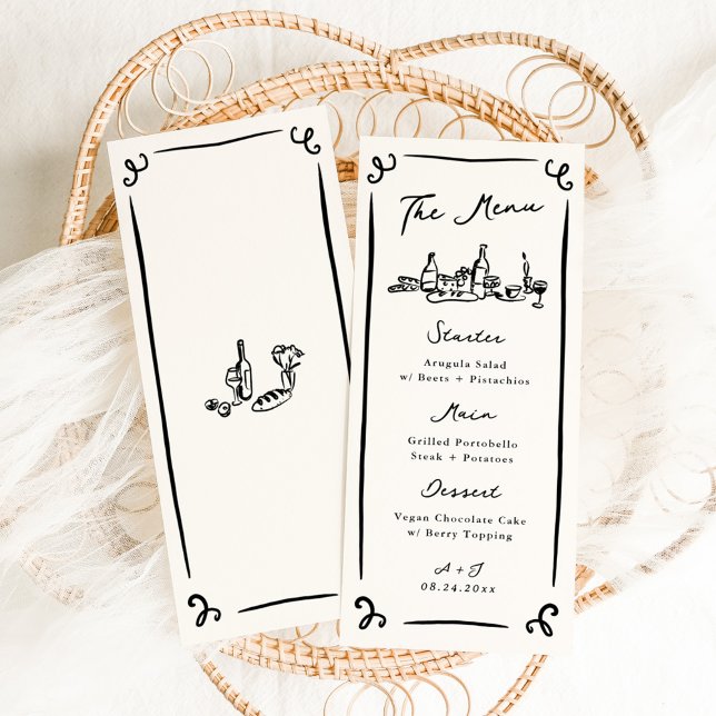 Whimsical Hand Drawn Wedding Menu Menükarte (Von Creator hochgeladen)