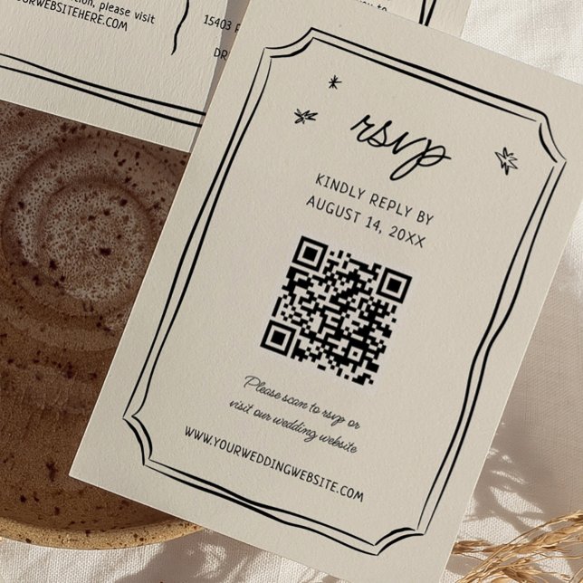 Whimsical Hand Drawn Wedding Quirky QR RSVP Cards Karte (Von Creator hochgeladen)
