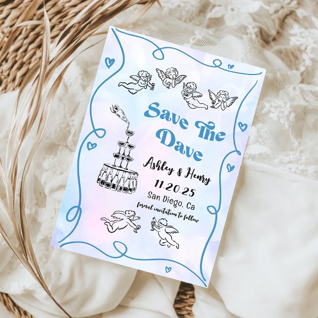 Whimsical Hand Drawn Wedding speichern das Datum Einladung (Von Creator hochgeladen)