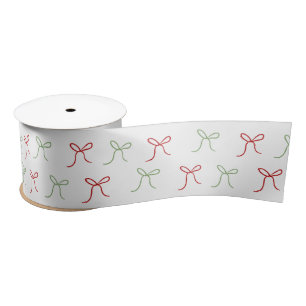 Whimsical Hand Draws Red & Green Weihnachten Satinband