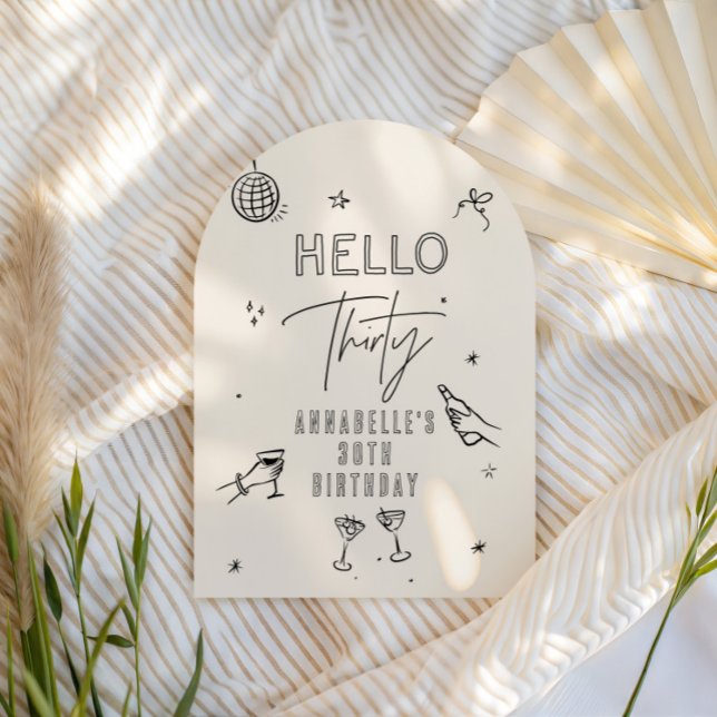 whimsical Hand gezeichnet 30. Geburtstag Drinks Pa Einladung (Von Creator hochgeladen)