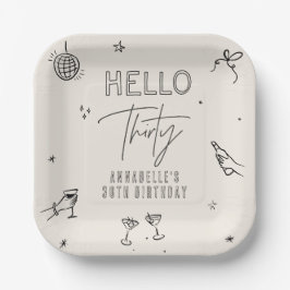 whimsical Hand gezeichnet 30. Geburtstag Drinks Pa Pappteller