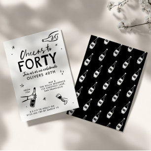 Whimsical Hand gezeichnet 40. Geburtstag Drinks Pa Einladung