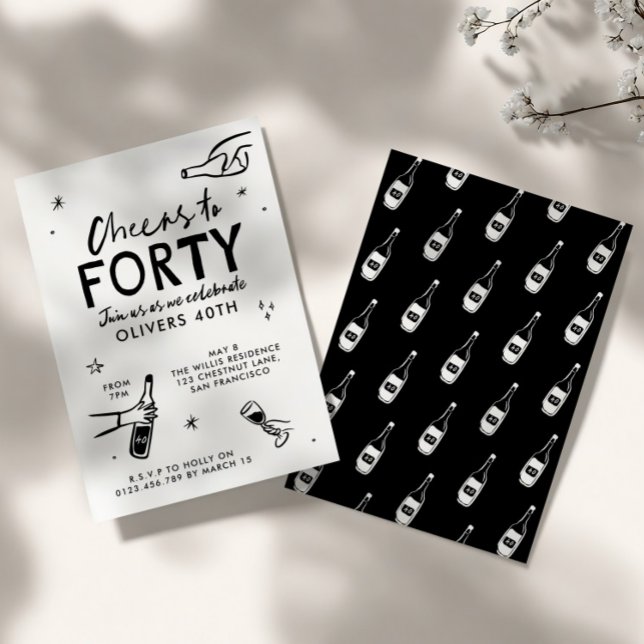 Whimsical Hand gezeichnet 40. Geburtstag Drinks Pa Einladung (Von Creator hochgeladen)