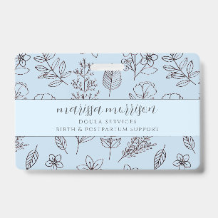 Whimsical Hand gezeichnet Blumenschrift Blue Doula Ausweis