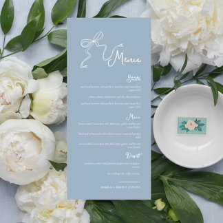 Whimsical Hand gezeichnet Bow Dusty Blue Wedding M Menükarte