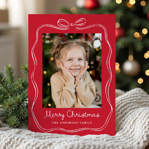 Whimsical Hand Gezeichnet Bow Frame Red 2 Foto Feiertagskarte