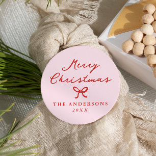 Whimsical Hand Gezeichnet Bow Pink Weihnachten Runder Aufkleber