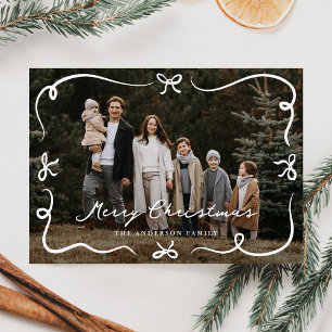 Whimsical Hand Gezeichnet Bows Frohe Weihnachts-Fo Feiertagskarte