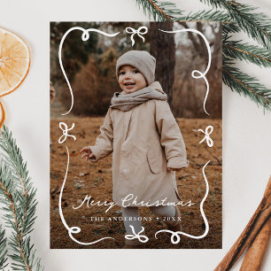 Whimsical Hand Gezeichnet Bows Frohe Weihnachts-Fo Feiertagspostkarte