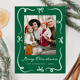 Whimsical Hand Gezeichnet Bows Grünes Foto Weihnac Feiertagspostkarte