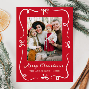 Whimsical Hand Gezeichnet Bows Rotes Foto Weihnach Feiertagspostkarte