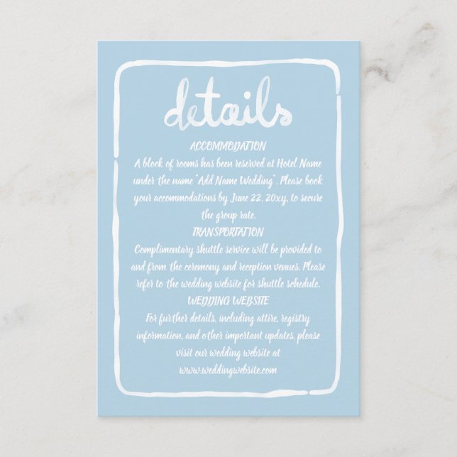 Whimsical Hand gezeichnet einfache hellblaue weiße Begleitkarte (Vorderseite)