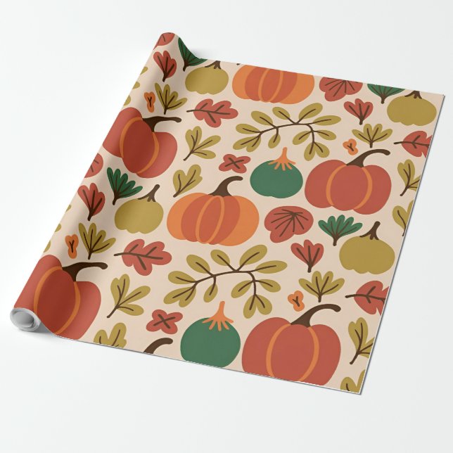 Whimsical Hand Gezeichnet Fall Halloween Kürbisbei Geschenkpapier (Ungerollt)