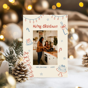 Whimsical Hand gezeichnet Frohe Weihnachtsfamilie Feiertagskarte