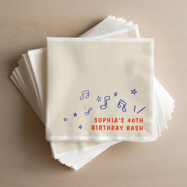 Whimsical Hand Gezeichnet Illustrationen 40. Gebur Serviette (Whimsical Hand-Drawn Illustrations 40th Birthday Napkins)