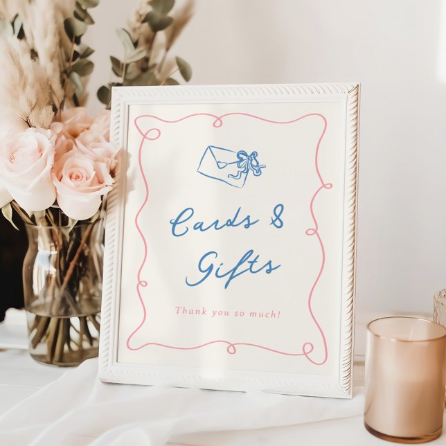 Whimsical Hand gezeichnet Pink & Blue Karten & Ges Poster (Von Creator hochgeladen)