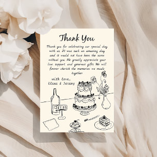 Whimsical Hand gezeichnet Quirky Wedding Danke Kar