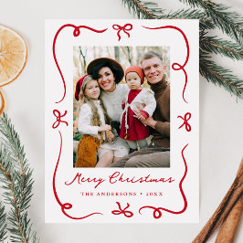 Whimsical Hand Gezeichnet Red Bows Foto Weihnachte Feiertagspostkarte