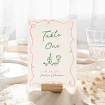 Whimsical Hand gezeichnet Rosa & Grün Tischnummer<br><div class="desc">Dieses bezaubernde Design zeichnet sich durch handgezeichnete Elemente und einen skurrilen,  fetten Text aus.</div>