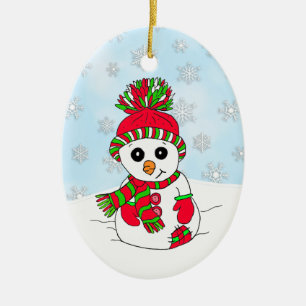Whimsical Hand gezeichnet Snowman Snowy Day Weihna Keramik Ornament