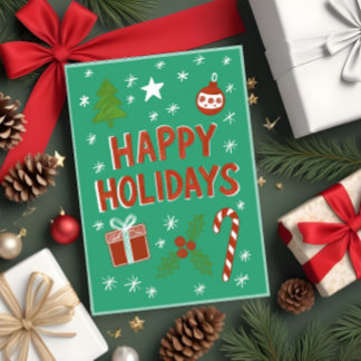 Whimsical Hand Gezeichnet Urlaubskarte auf Green Karte