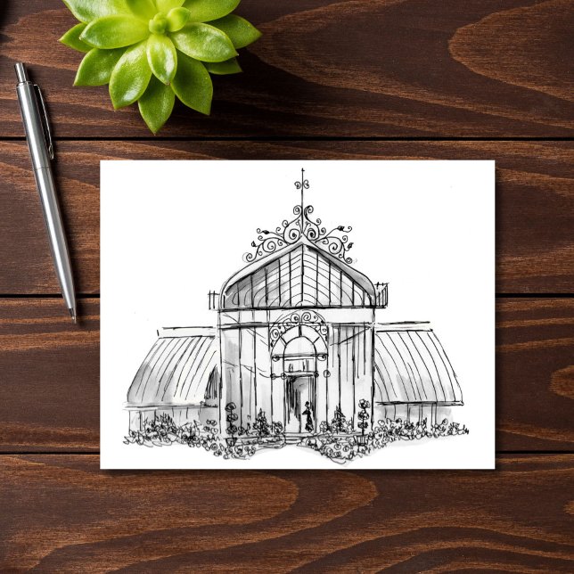 Whimsical Hand Gezeichnet Viktorianischer botanisc (This whimsical greenhouse can lend charm to your correspondence. Cards have a million uses!)