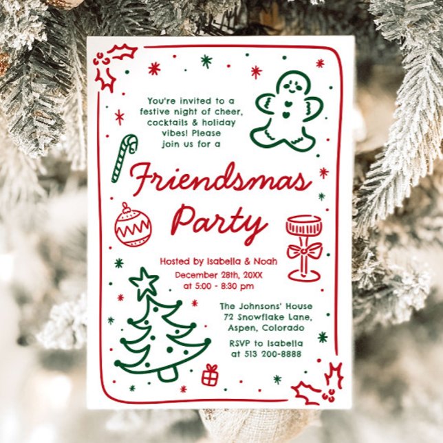 Whimsical Hand gezeichnet Weihnachten Friendsmas P Einladung (Von Creator hochgeladen)