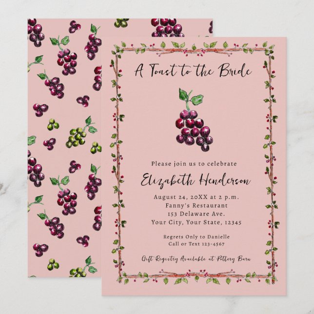 Whimsical Hand Gezeichnet Weinberg Brautparty Einladung (Vorne/Hinten)