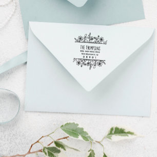 Whimsical Hand Gezeichnet Wildblumen Grünpflanzen Gummistempel