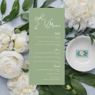 Whimsical Hand gezeichnete Bow Sage Green Wedding Menükarte
