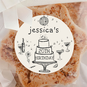 Whimsical Hand gezeichnete funky Cocktail Geburtst Runder Aufkleber