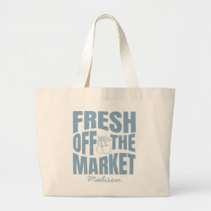 Whimsical Hand gezogen Blue Fresh vom Markt Jumbo Stoffbeutel