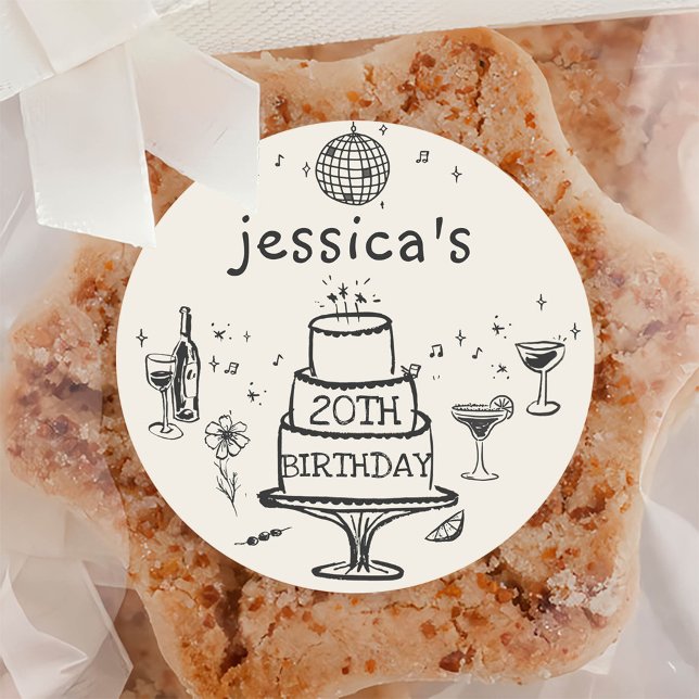 Whimsical Hand gezogen Funky Cocktail Geburtstag Runder Aufkleber (Von Creator hochgeladen)