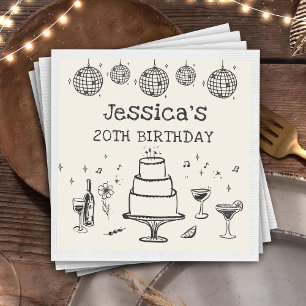 Whimsical Hand gezogen Funky Cocktail Geburtstag Serviette