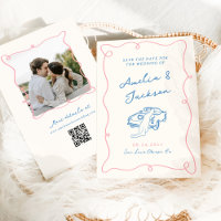 Whimsical Hand gezogen Rosa & Blau Save the Date