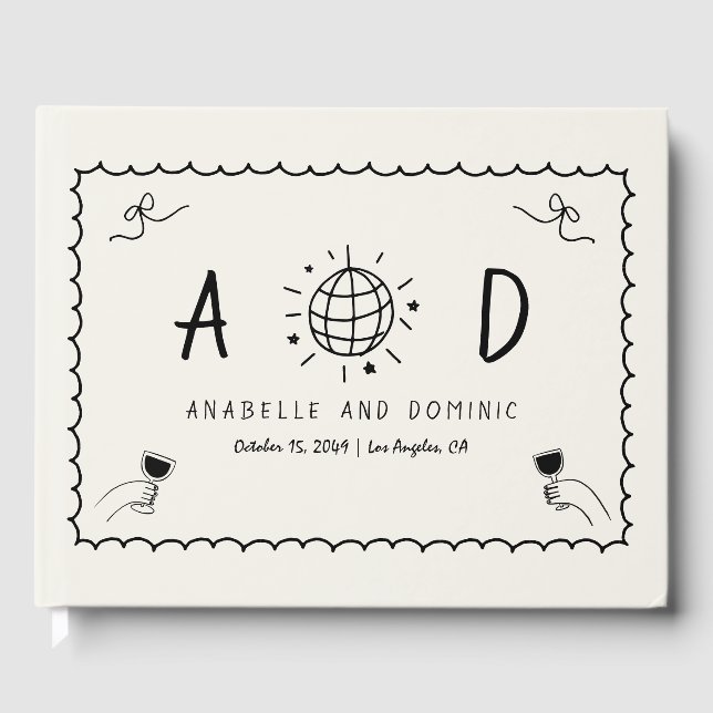 Whimsical Hand handgeschriebene französische Hochz Gästebuch (Vorderseite)