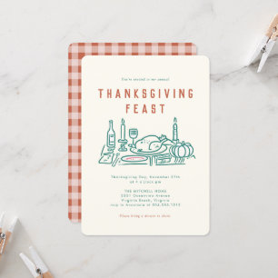 Whimsical Hand Illustriert Erntedank Dinner Einladung