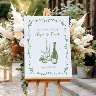 Whimsical Hand Letted Illustriert Dinner Hochzeit Poster