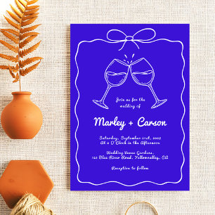 Whimsical Hand Lettered Elegant Royal Blue Wedding Einladung