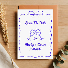 Whimsical Hand Lettered Royal Blue Wedding Save The Date