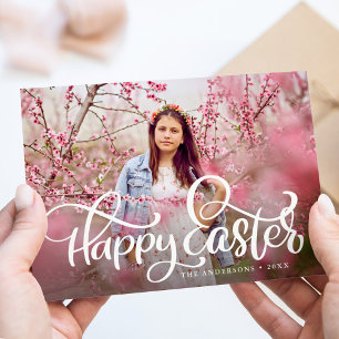 Whimsical Hand Lettered Script Happy Oaster Foto Feiertagskarte