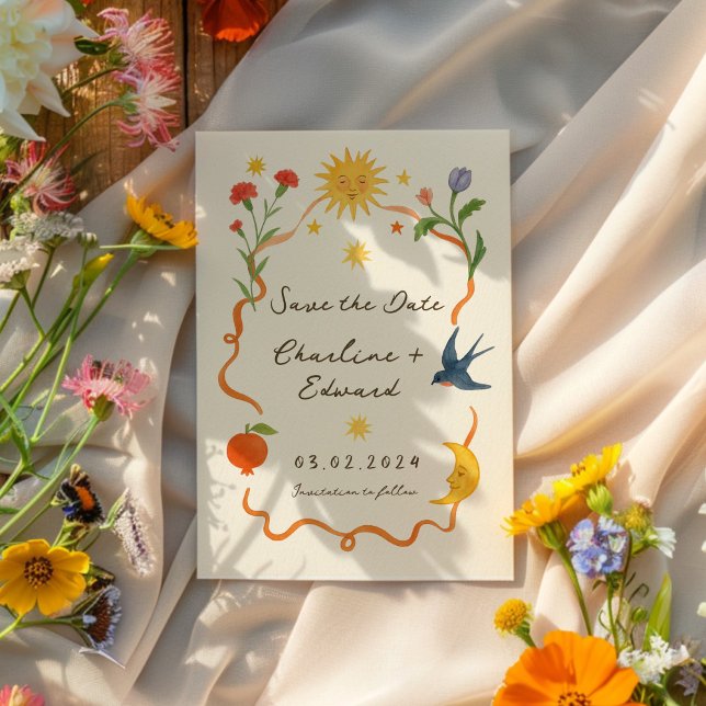 Whimsical handbemalt Sun und Mond Save The Date (Von Creator hochgeladen)